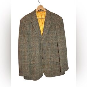 Harris Tweed Herringbone Men's Wool Blazer Jacket Brown Sz 44R EUC Vtg